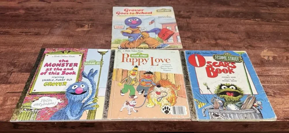 Lot Of 4 Little Golden Books Sesame Street Bert Ernie Grover Oscar
